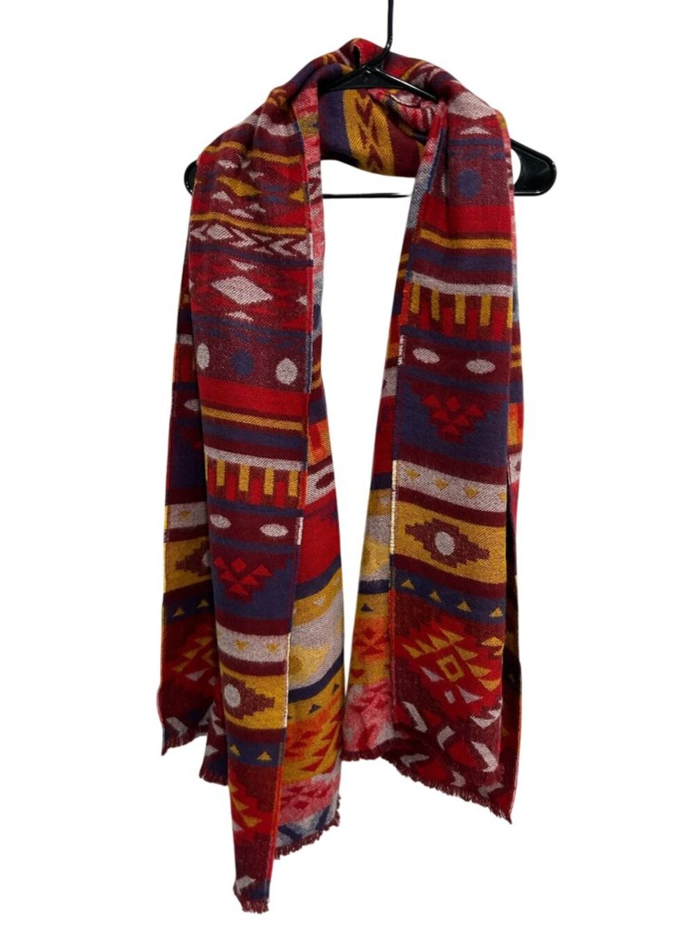 Urban Outfitters Multicolor Geometric Print Acrylic Scarf Fringe Retro Boho NWT